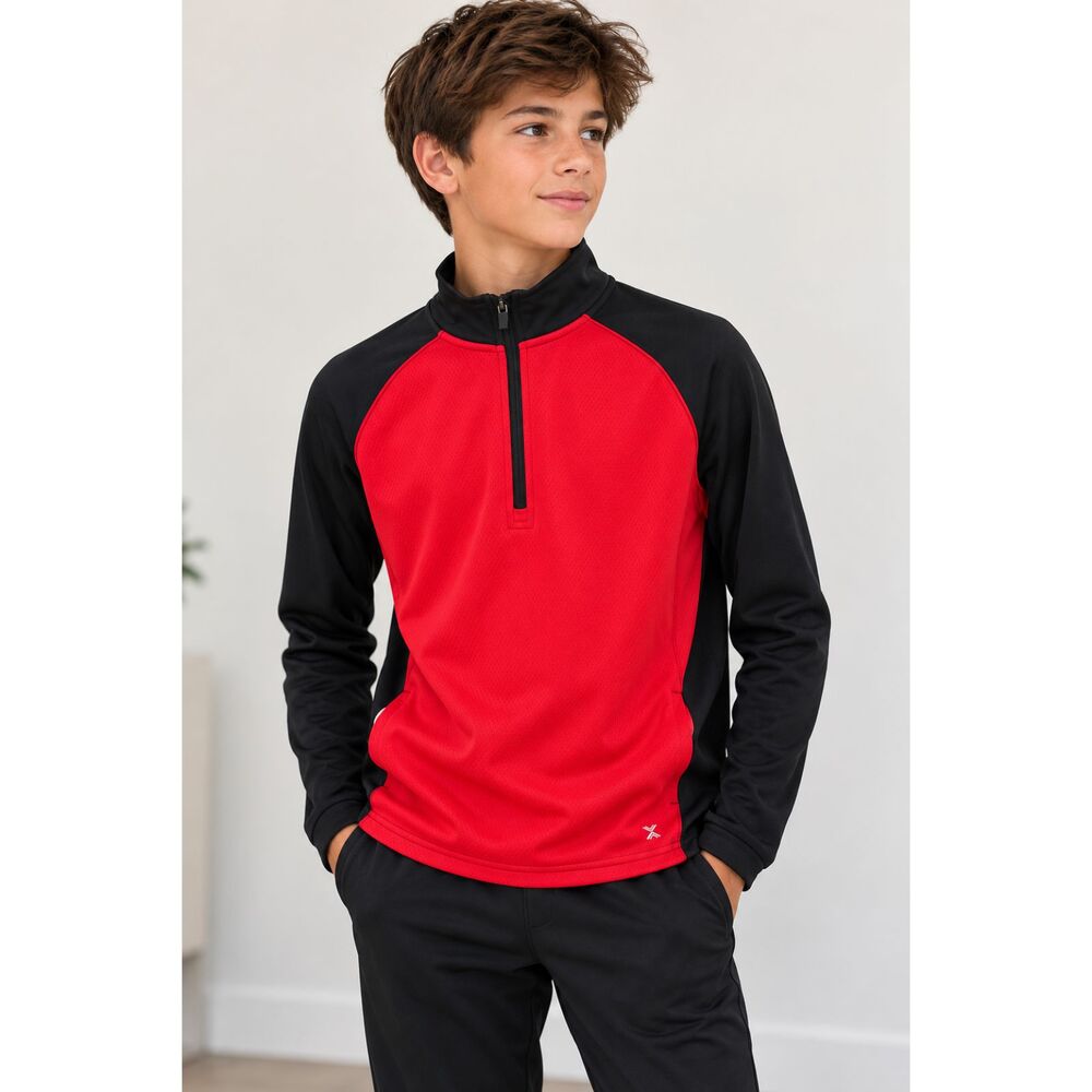 Xersion Boys XL 18/20 Red Black Quick-Dri Quarter Zip Mock Neck Pullover
